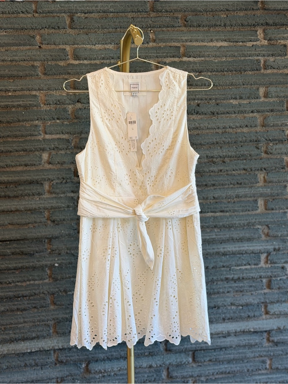 Maeve White Eyelet Tie-Waist Mini Dress - Picture 1 of 10
